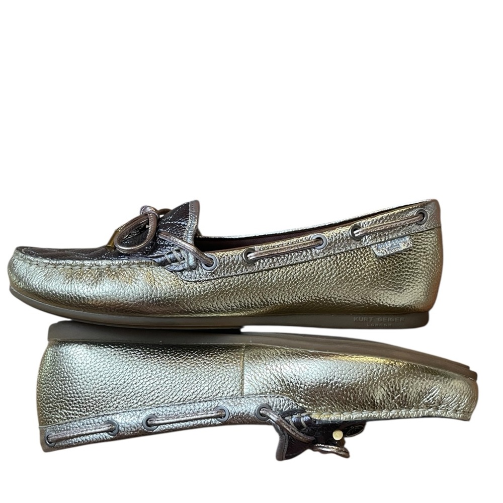 Kurt Geiger London Metallic Quilted Leather Loafers Crown Charm Bow Moccasins - Picture 12 of 16